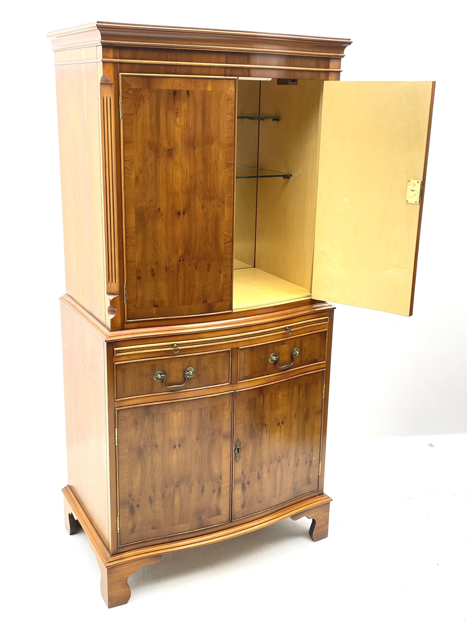 Bevan Funnell Reprodux yew wood cocktail drinks cabinet with illuminated interior