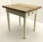 Late 19th century pine drawer leaf kitchen table