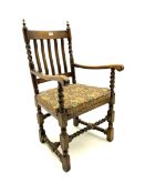 Early 20th century oak barley twist carver armchair