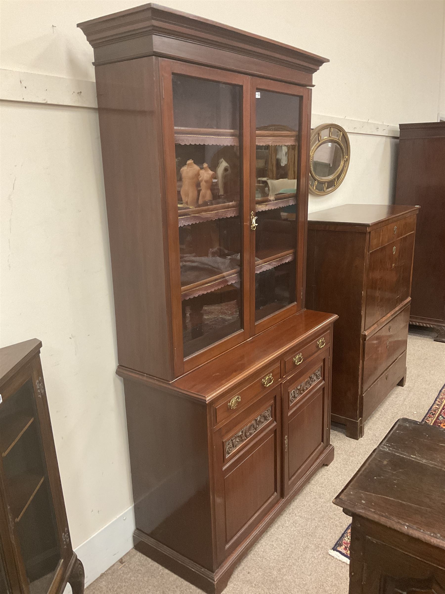 Late Victorian mahogany glazed bookcase on cupboard - Image 2 of 2