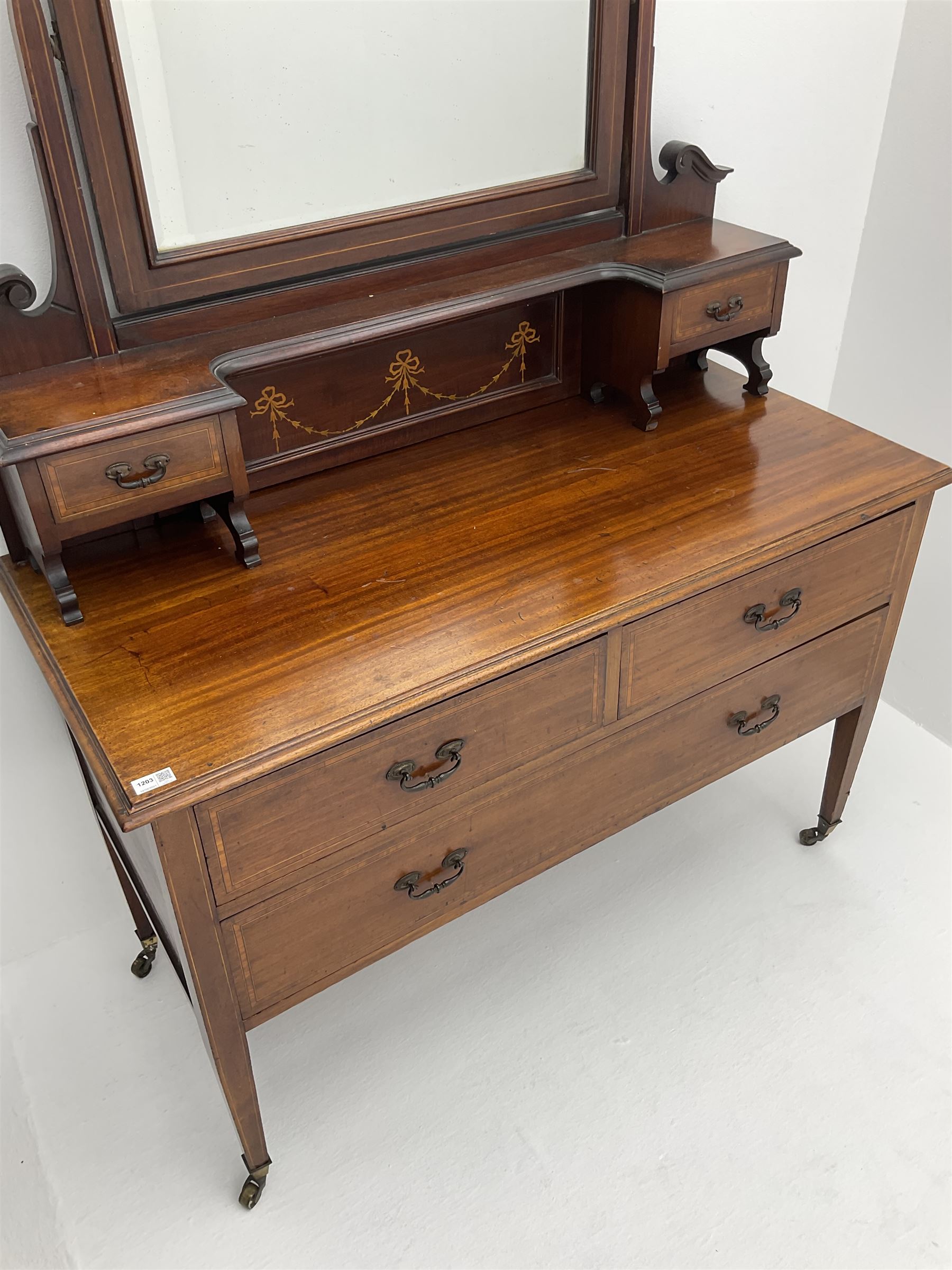 Edwardian inlaid mahogany dressing chest - Image 2 of 3