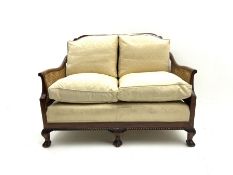 Late 20th century mahogany framed bergere two seat sofa