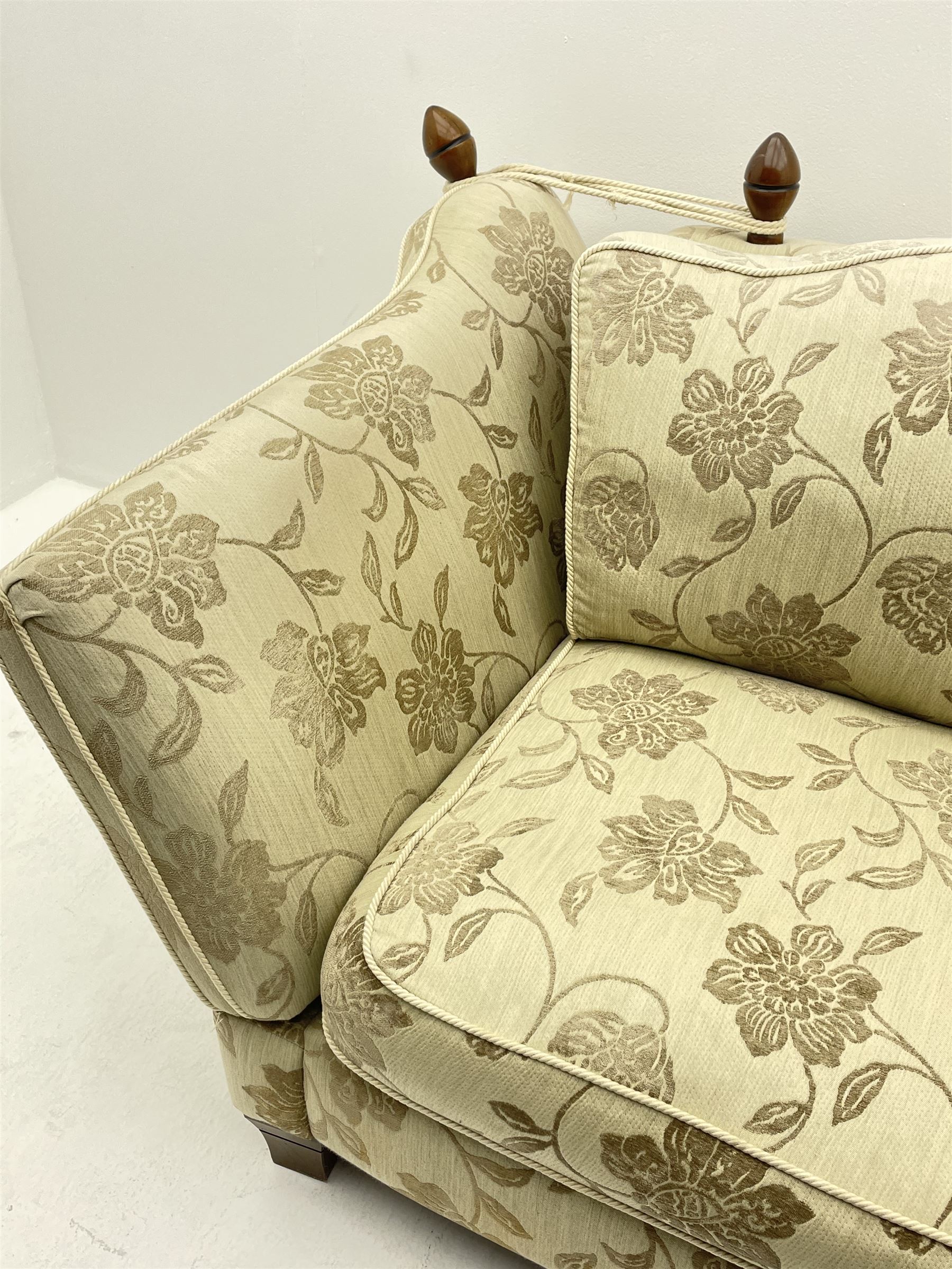 Knole �Snuggler� drop arm sofa upholstered in pale fabric with raised floral pattern - Image 3 of 3