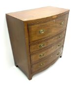 Early 19th century mahogany bow front inlaid and cross banded secretaire chest