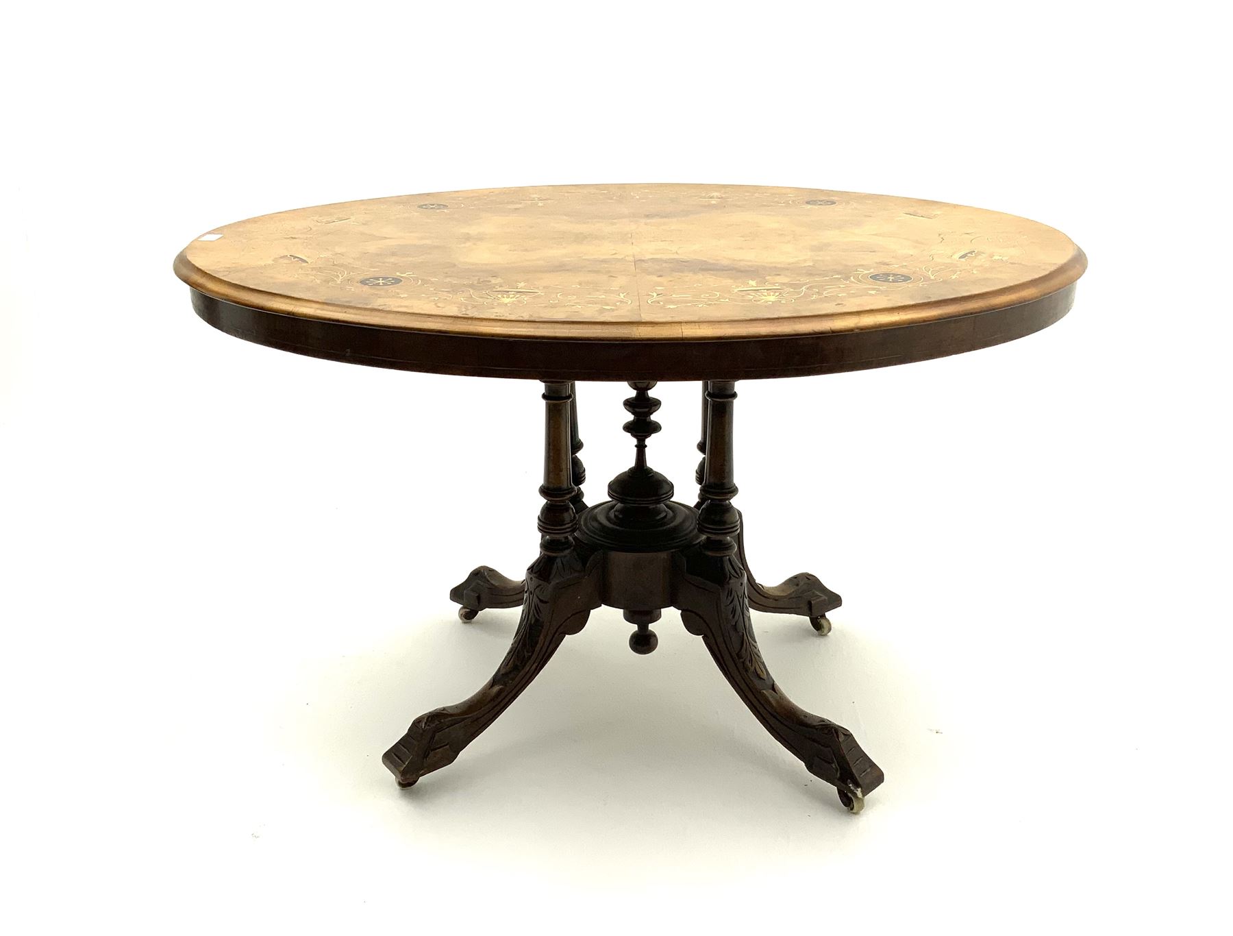 Victorian inlaid walnut oval loo table