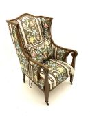 Edwardian inlaid and cross banded mahogany wingback armchair