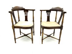 Pair Edwardian walnut corner chairs