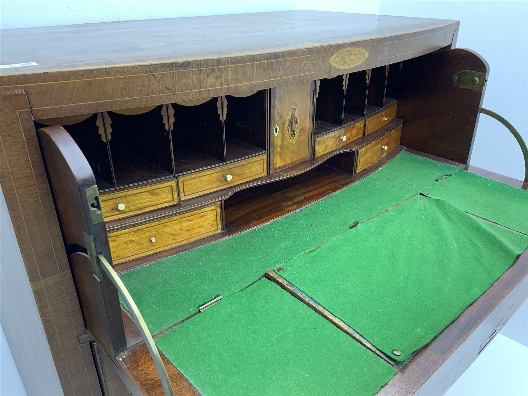 Early 19th century mahogany bow front inlaid and cross banded secretaire chest - Image 3 of 3