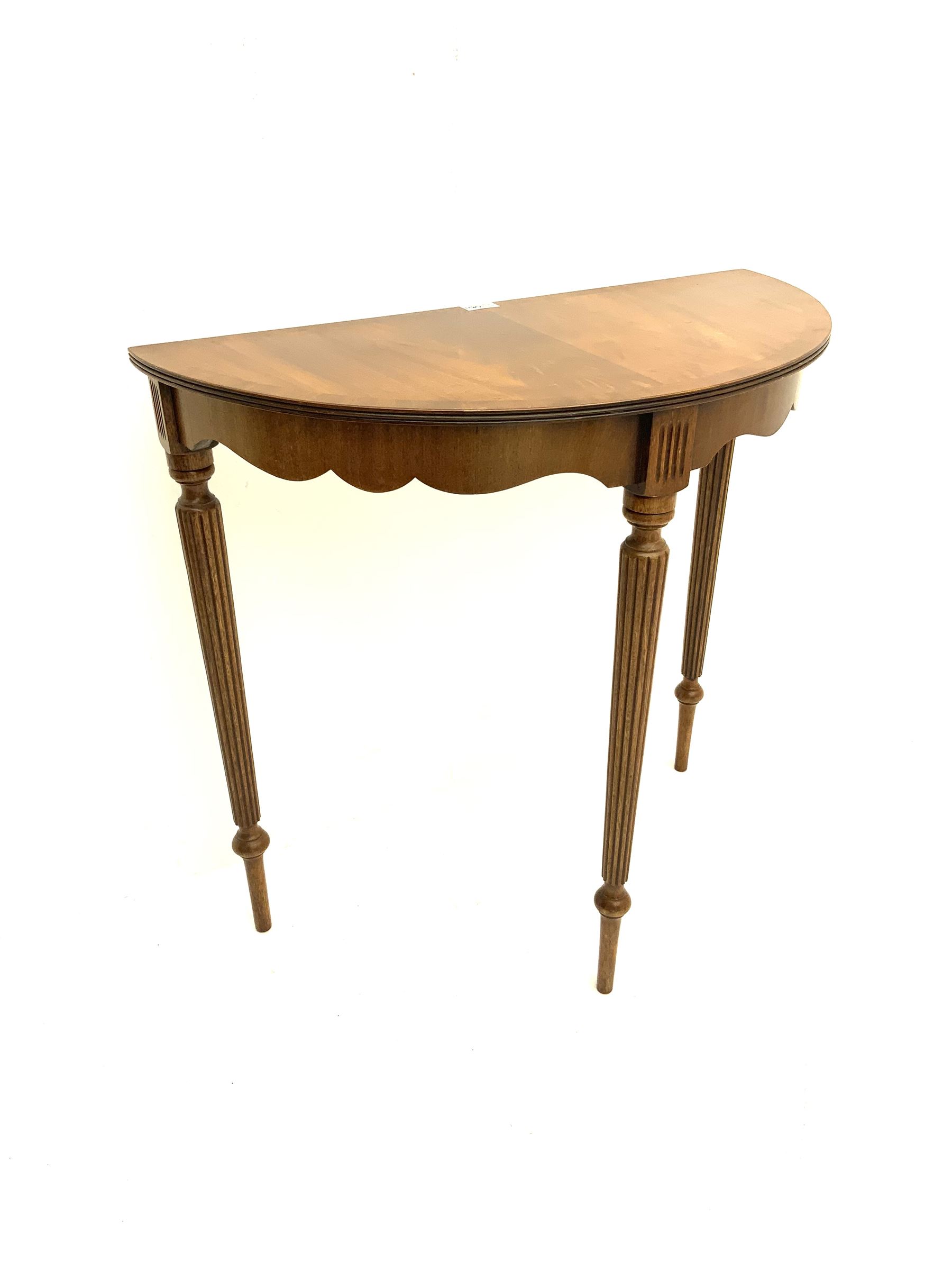 20th century mahogany demi-lune side table with marquetry top and a similar table - Image 3 of 3