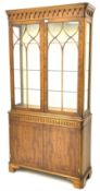 Bevan Funnell Reprodux yew wood display cabinet with illuminated interior