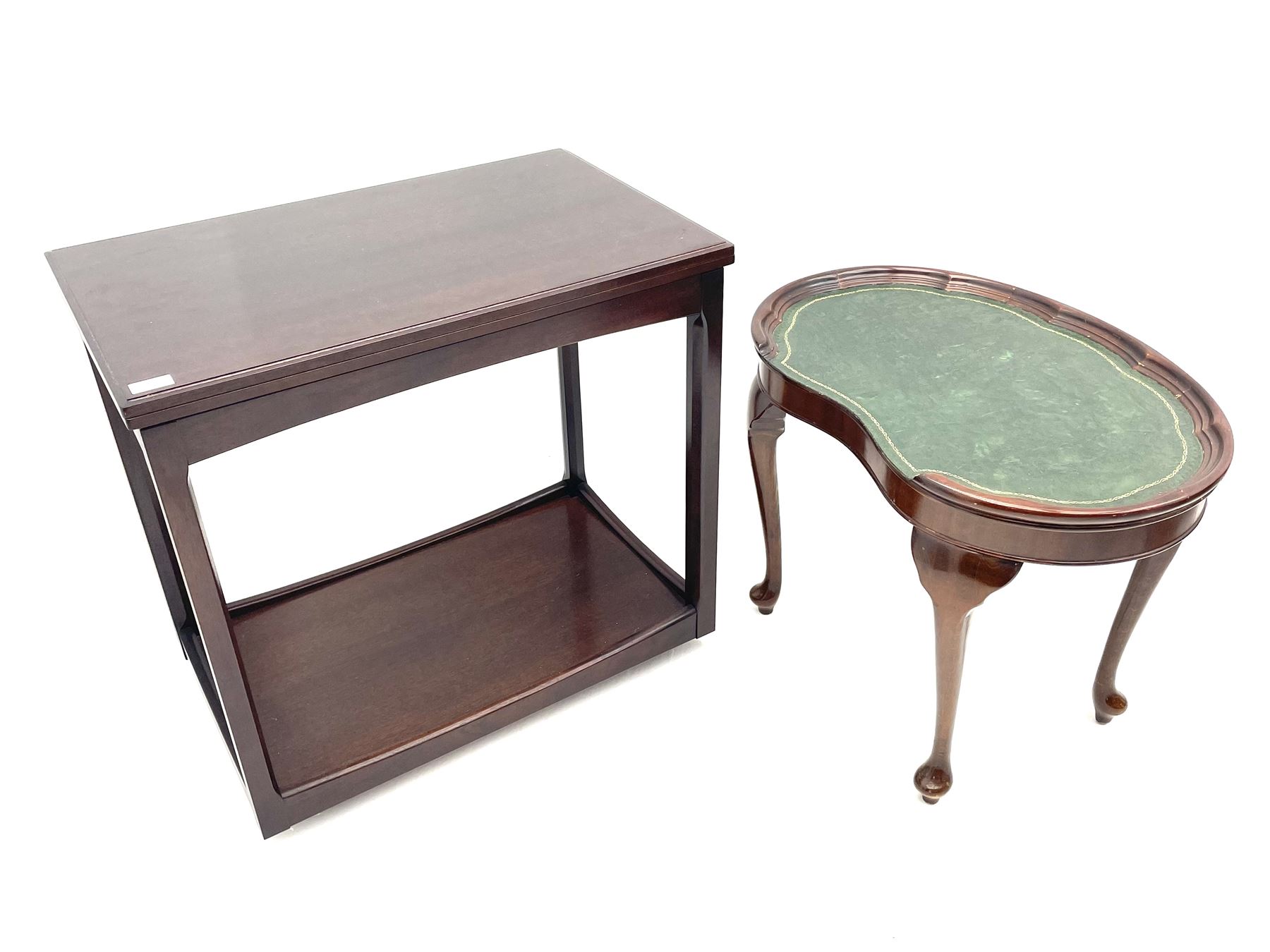 Kidney shaped leather top occasional drinks table