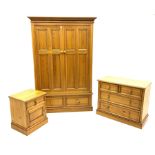 Polished pine bedroom set - double wardrobe fitted with two drawers (W135cm