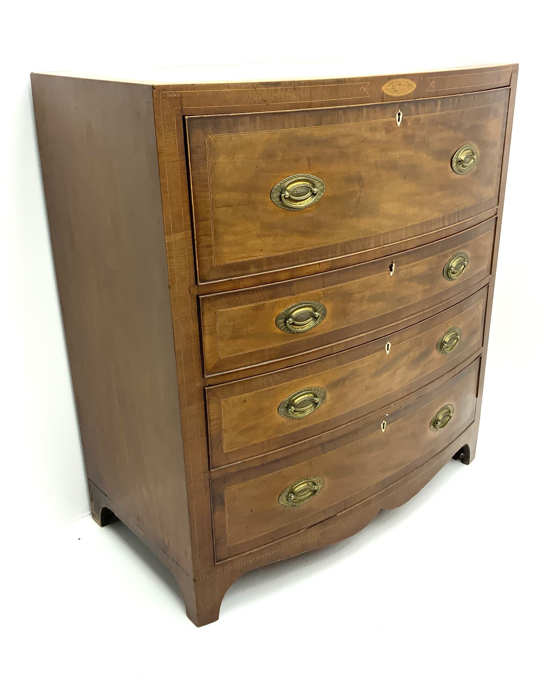 Early 19th century mahogany bow front inlaid and cross banded secretaire chest - Image 2 of 3