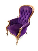Victorian walnut framed upholstered armchair