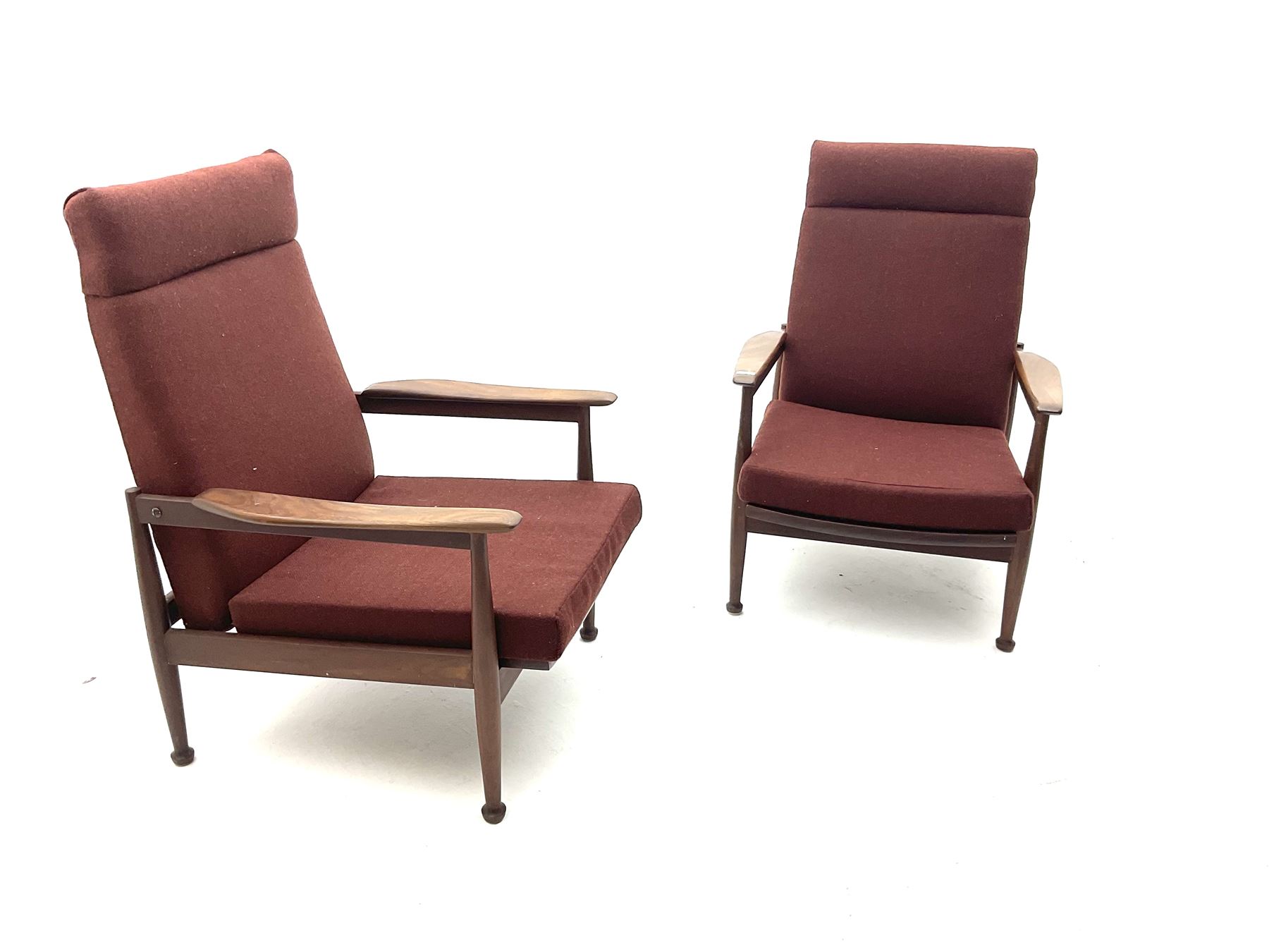 Guy Rogers - pair 1960s �Manhattan� reclining teak framed open armchairs