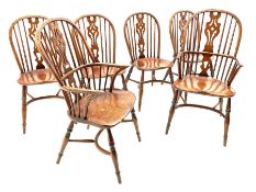 Set of six 20th century distressed elm Windsor chairs