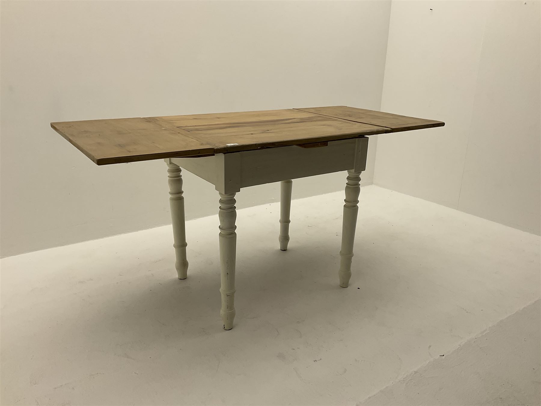 Late 19th century pine drawer leaf kitchen table - Image 2 of 3