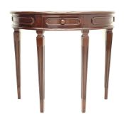 Mahogany demi-lune hall table with drawer