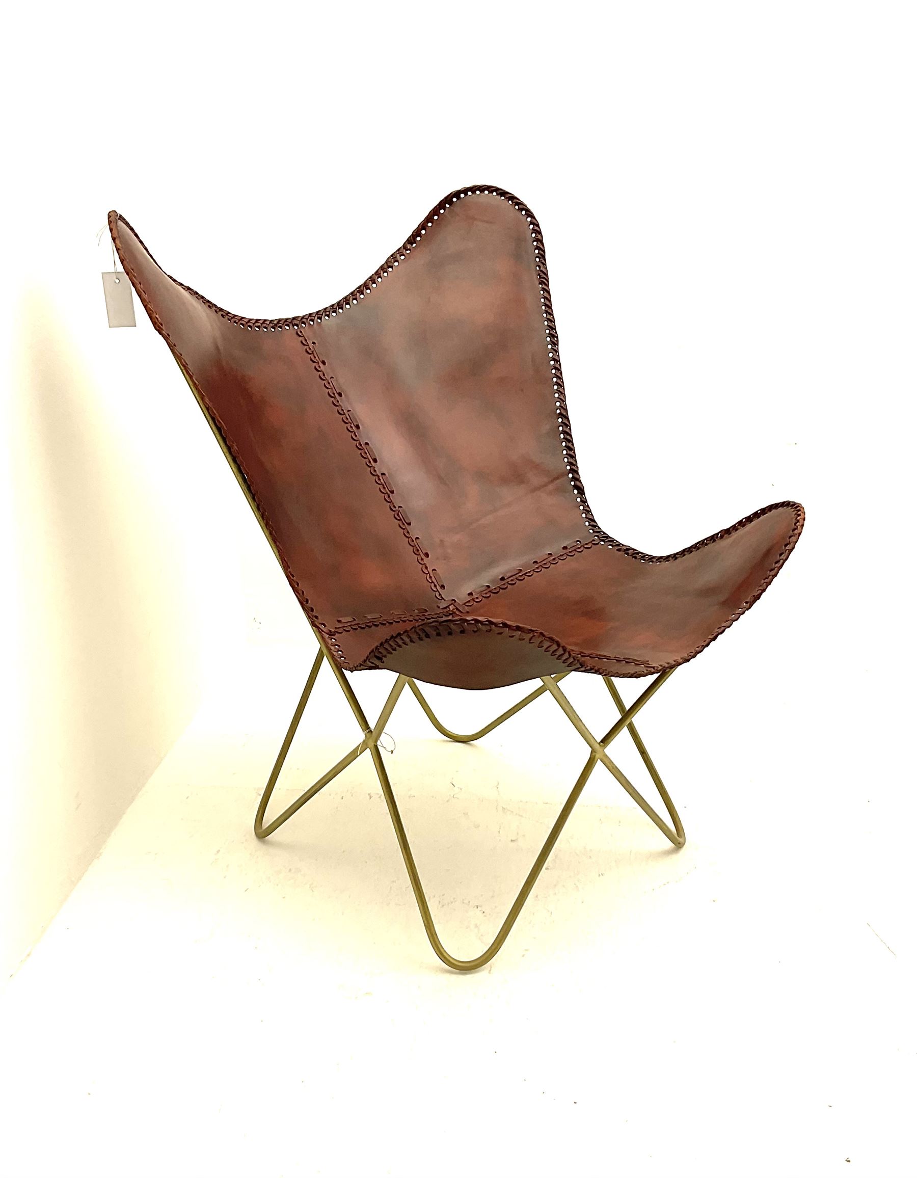 Leather sling chair over metal frame - Image 2 of 2