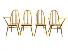 Set of four Ercol light elm and beech stick and hoop back dining chairs