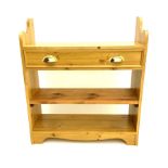 Solid pine open bookcase with drawer