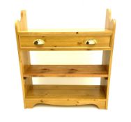 Solid pine open bookcase with drawer