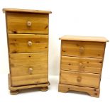 Two graduating solid pine bedside cabinets