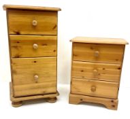 Two graduating solid pine bedside cabinets