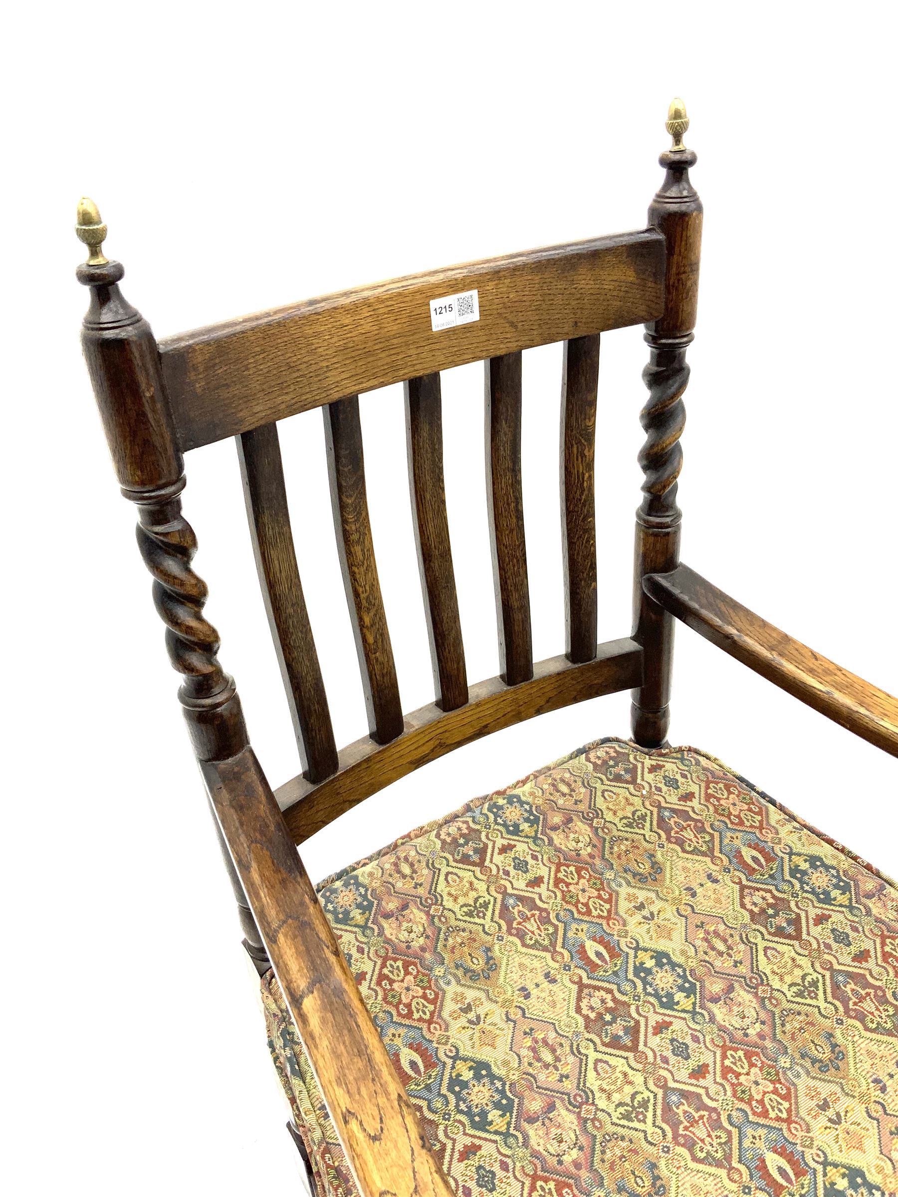 Early 20th century oak barley twist carver armchair - Image 2 of 2
