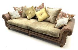 Alexander James - Grand two sectional sofa upholstered in studded leather and fabric