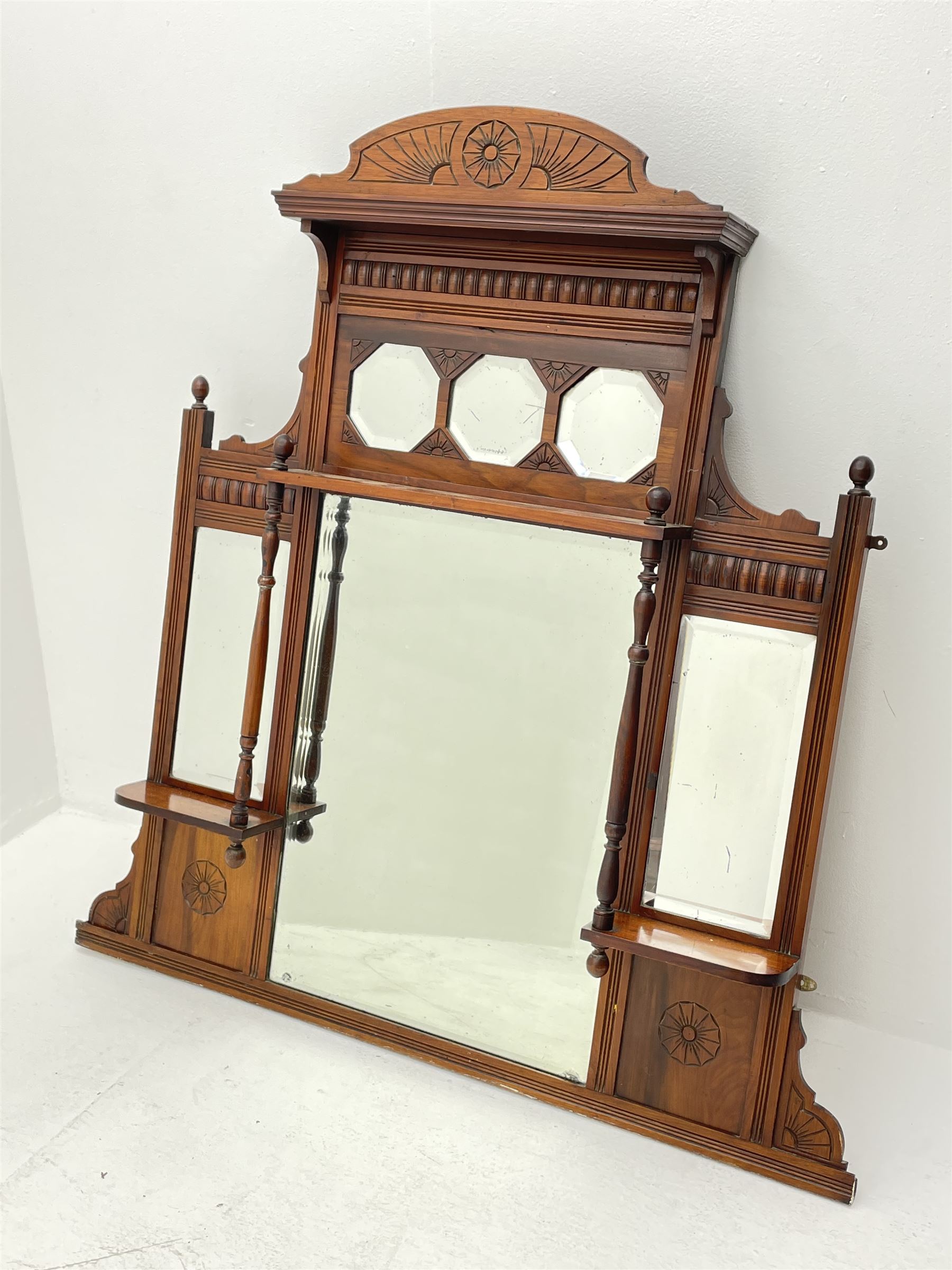 Late Victorian walnut overmantle mirror