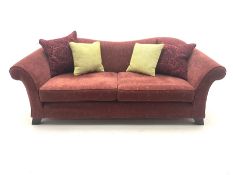 Multi-York - three seat sofa upholstered in red patterned fabric with contrasting feather scatter cu