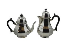 Silver teapot and hot water jug by E Silver & Co