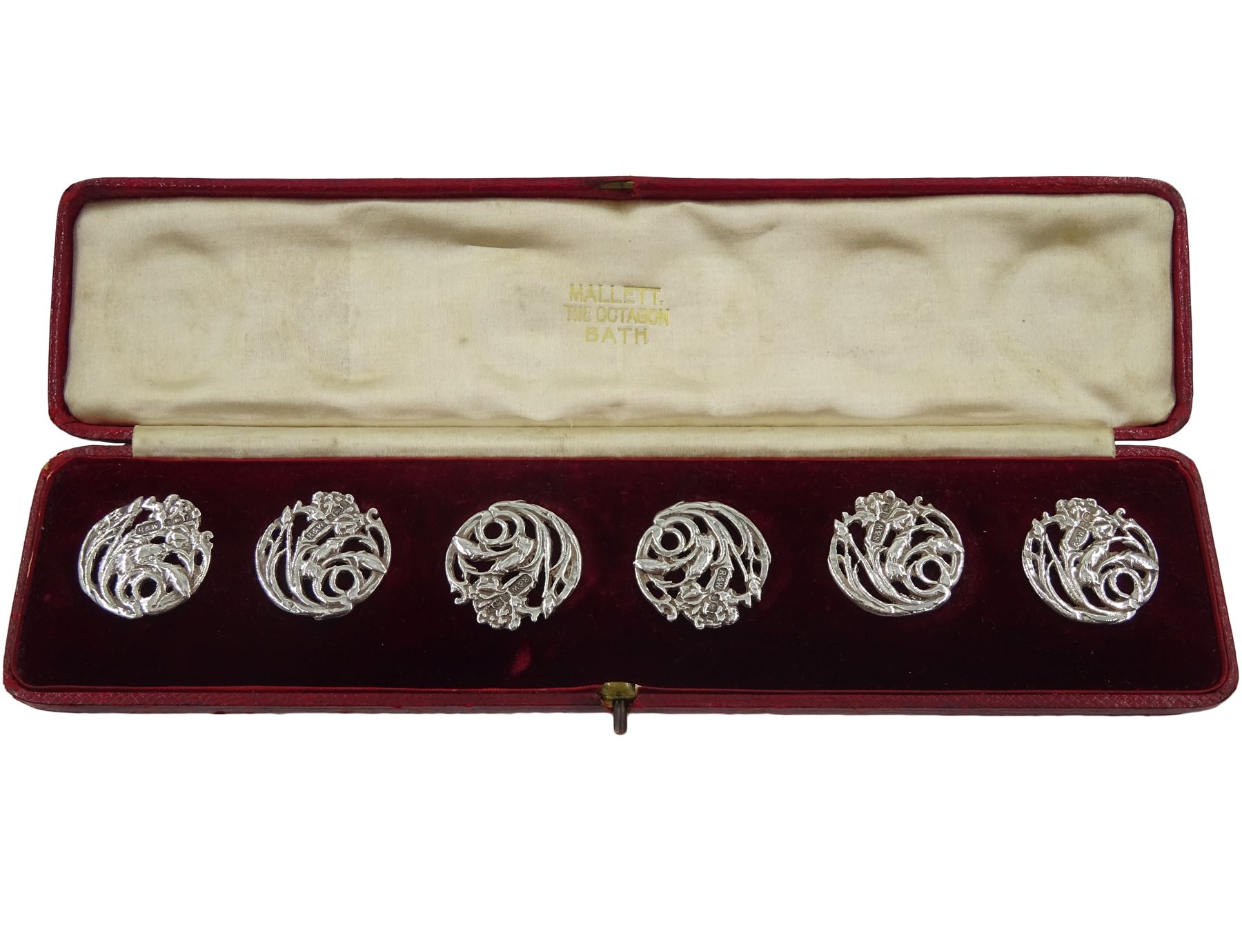 Set of six Art Nouveau silver buttons by Reynolds & Westwood