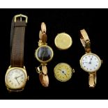 Three early 20th century 9ct gold manual wristwatches