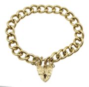 9ct gold curb link bracelet with heart locket clasp hallmarked