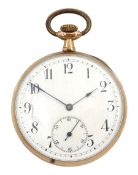 Early 20th century 9ct gold open face keyless lever pocket watch