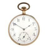 Early 20th century 9ct gold open face keyless lever pocket watch