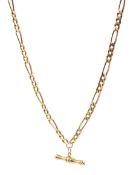 9ct gold figaro link necklace with T bar