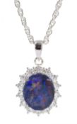 Silver opal triplet and cubic zirconia pendant necklace