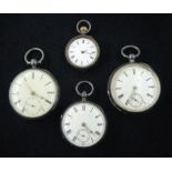 Three 19th century silver open face pocket watches by Waltham Mass