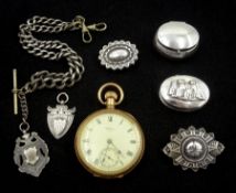 American gold-plated open face lever pocket watch by Waltham