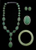 Collection of jade jewellery including bead necklace