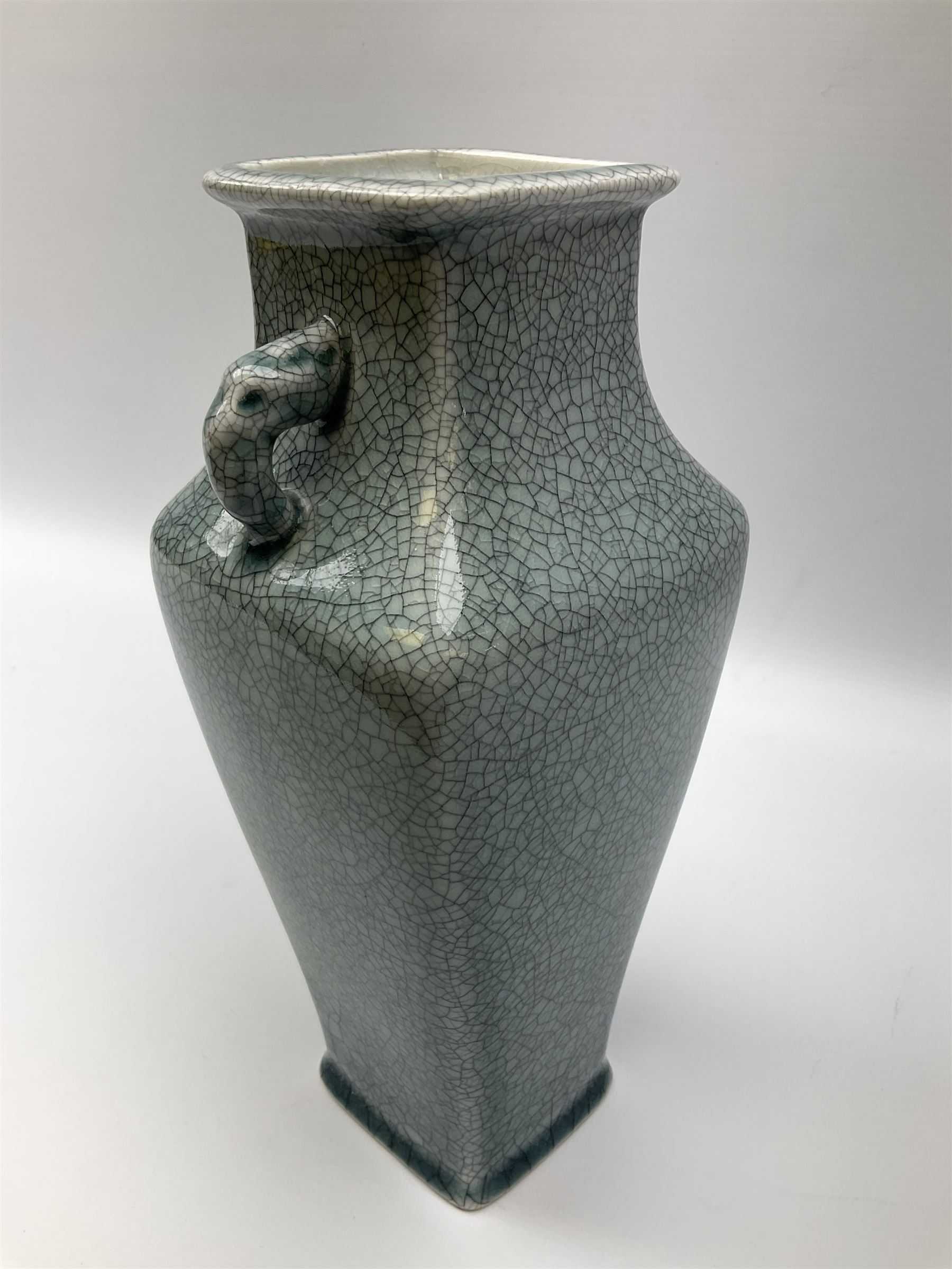 Chinese square section baluster two-handled vase with pale blue crackle glaze H26.5cm. - Image 7 of 7