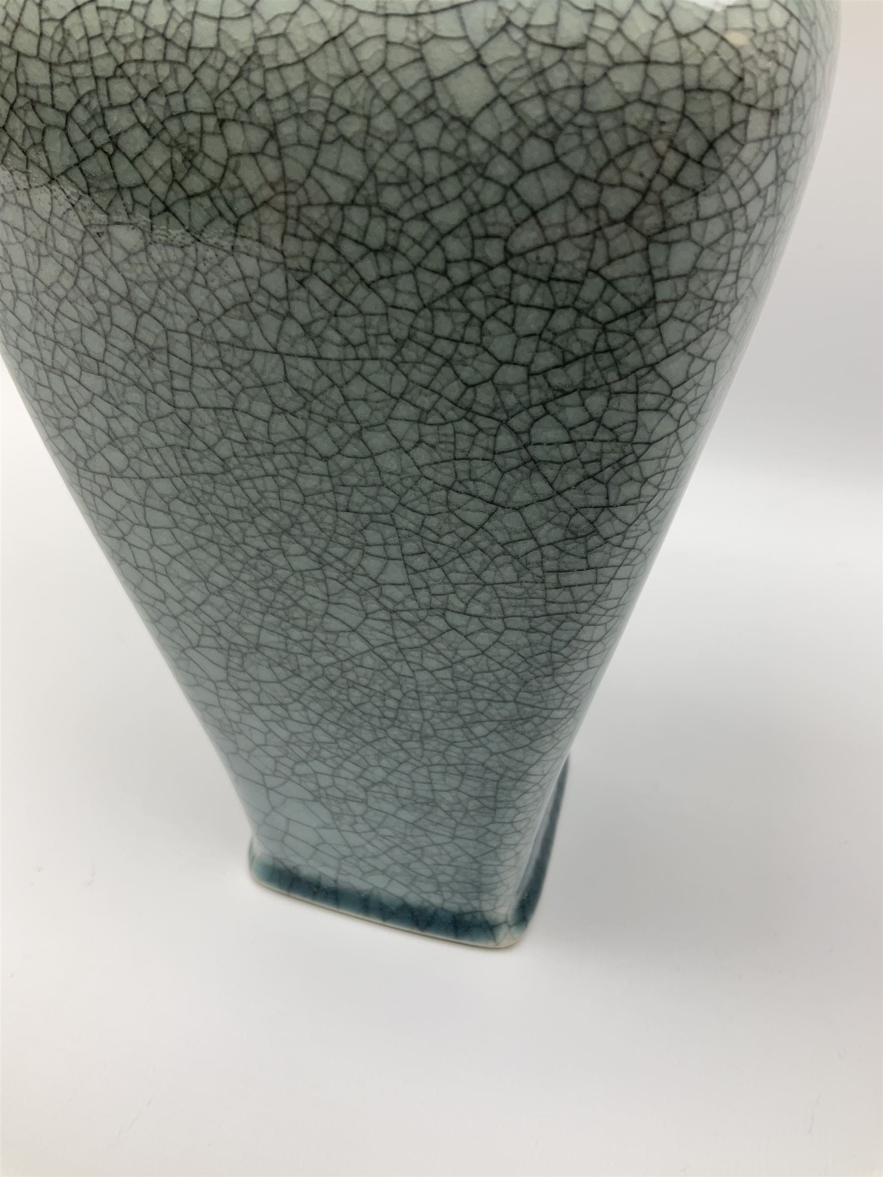 Chinese square section baluster two-handled vase with pale blue crackle glaze H26.5cm. - Image 5 of 7