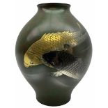 Japanese brass vase of baluster form