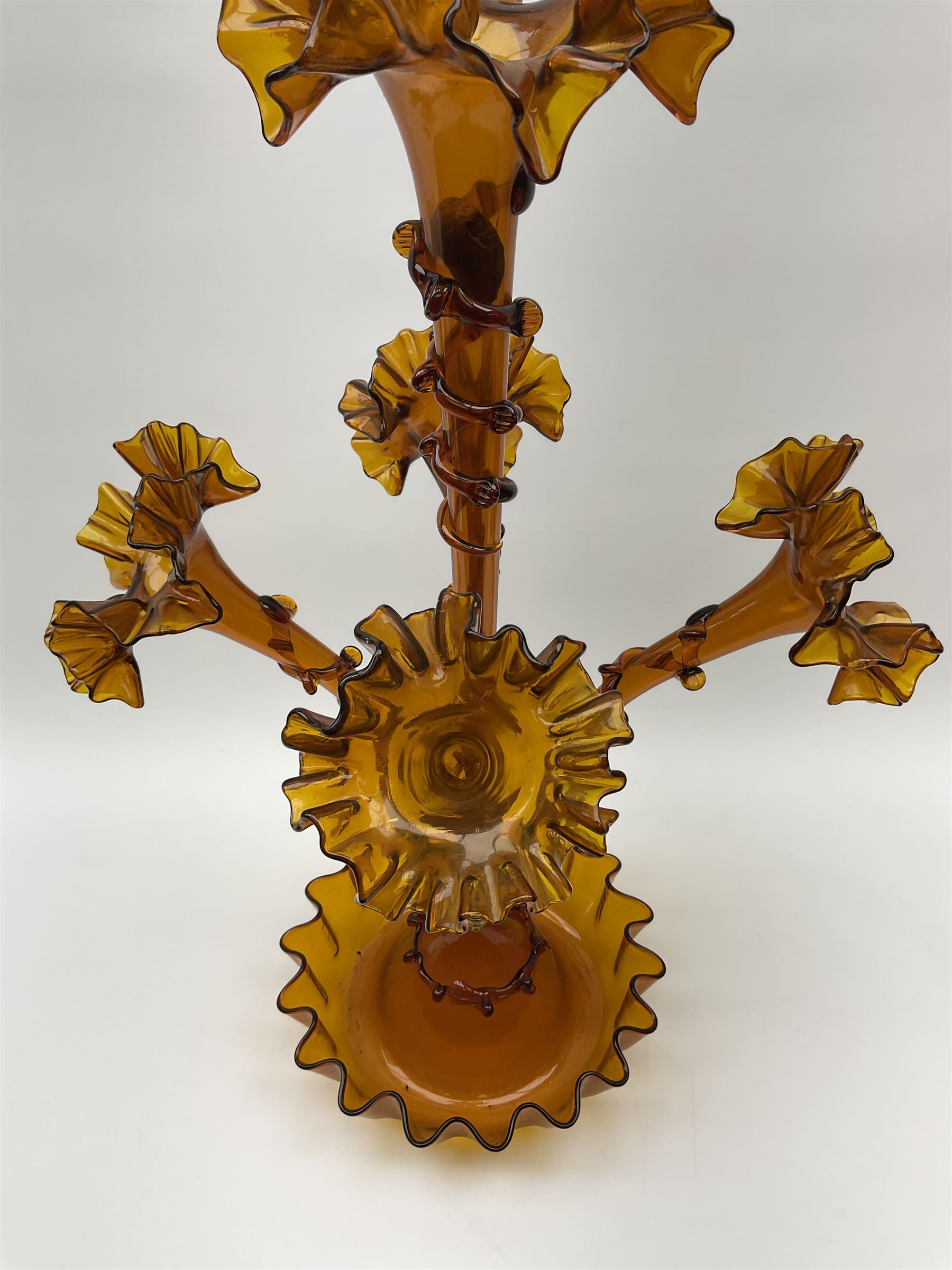 Dark amber glass epergne - Image 5 of 5
