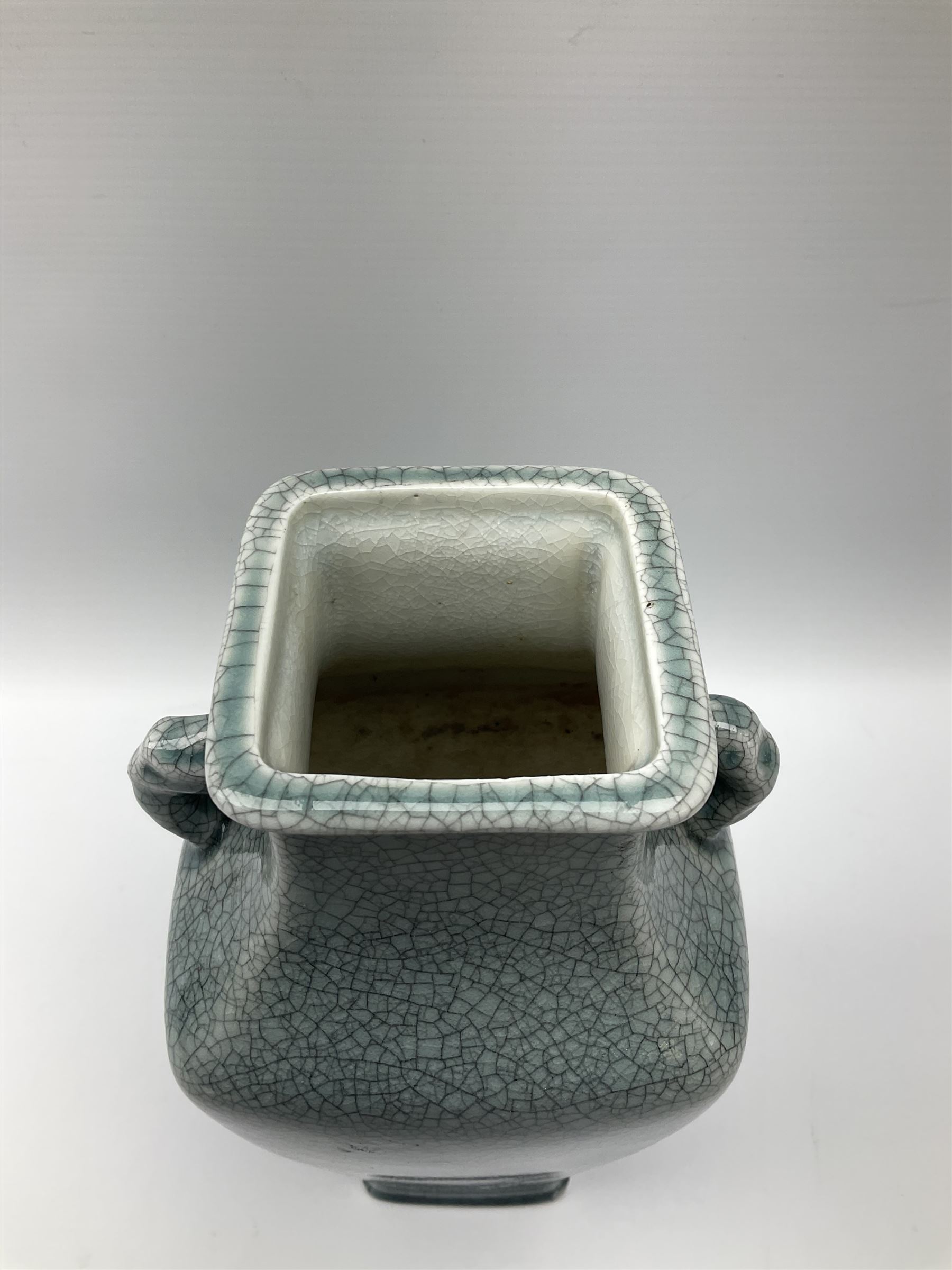 Chinese square section baluster two-handled vase with pale blue crackle glaze H26.5cm. - Image 3 of 7