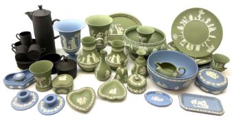 Collection of Wedgewood light blue and sage green Jasperware