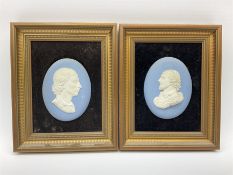 Pair of Wedgwood light blue Jasperware oval portrait medallions